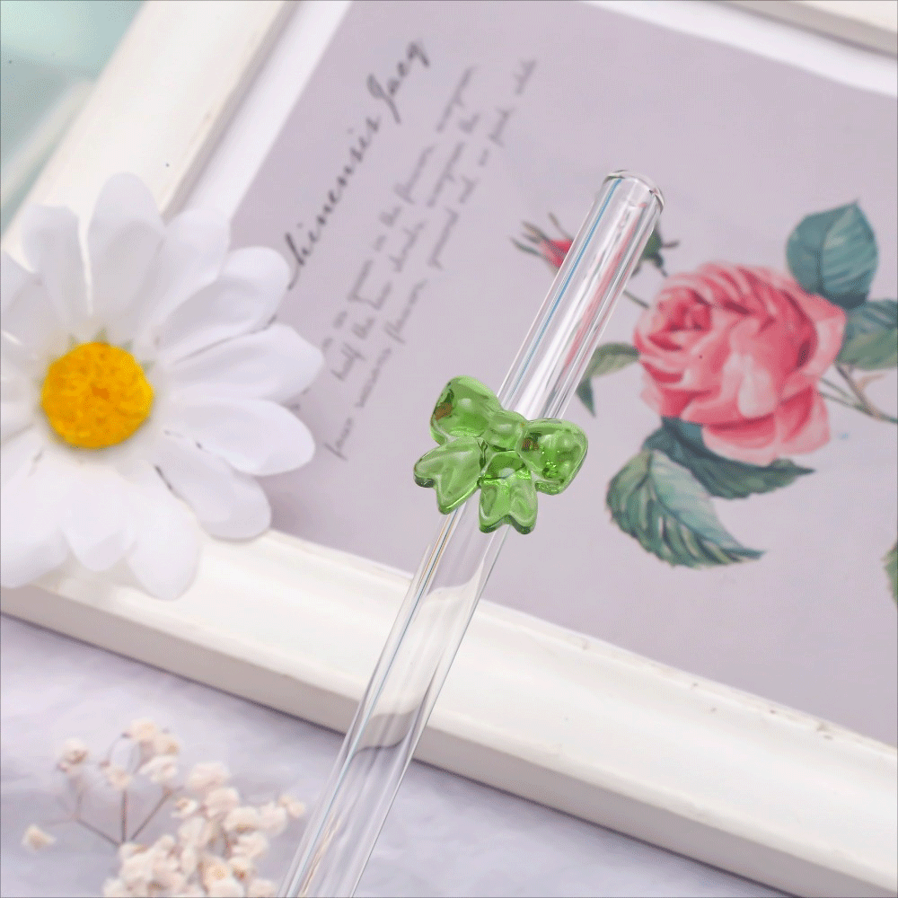 Eco-Friendly Glass Straw with Cute Bow Design