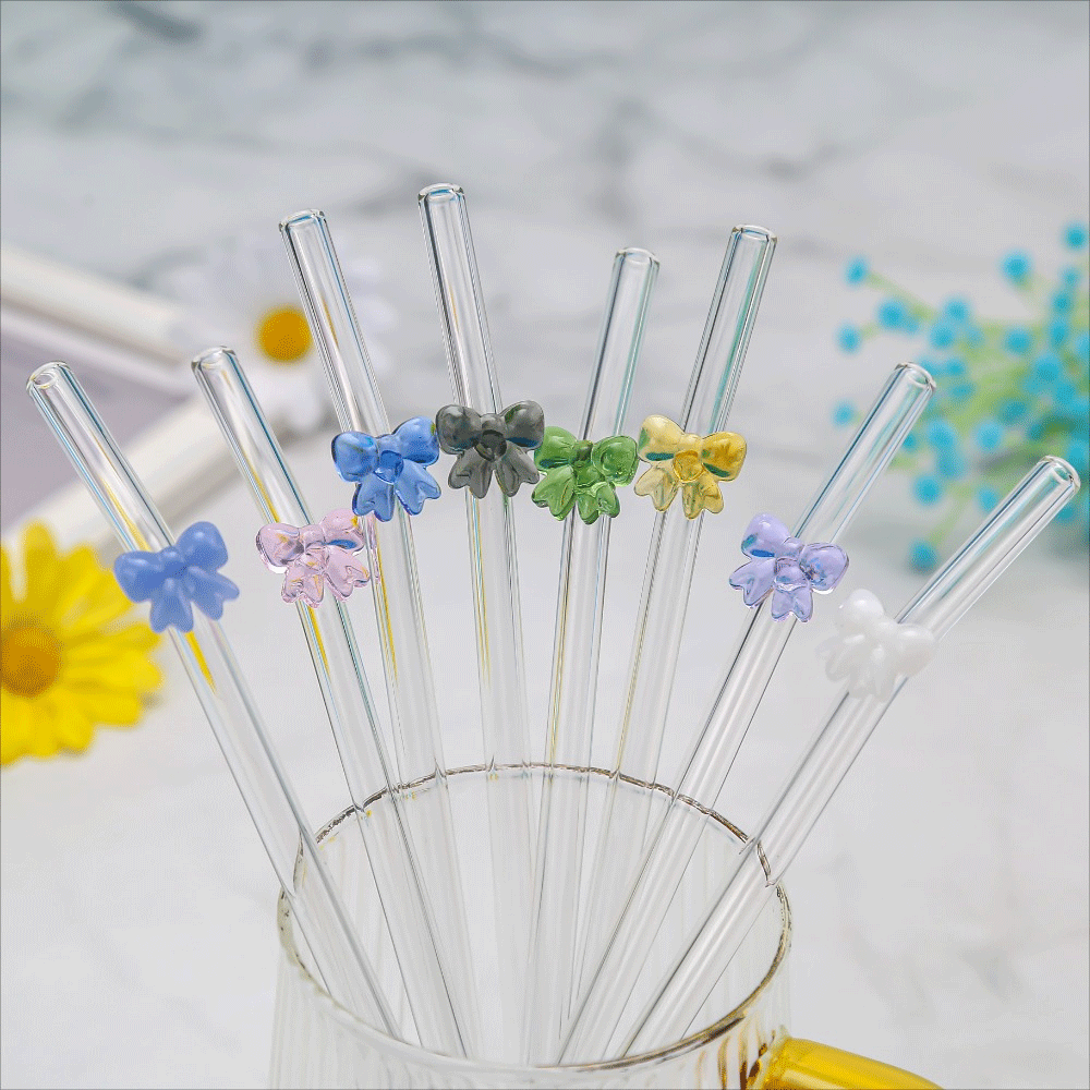 Eco-Friendly Glass Straw with Cute Bow Design